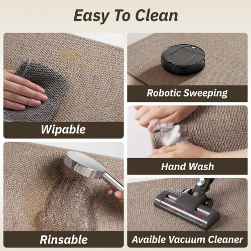 RESARE Kitchen Rugs, Non Slip Kitchen Mats for Floor, Absorbent Quick Dry Washable Kitchen Mats in Front of Sink, Hallway, Laundry, Kitchen Runner Rug(Beige, 17"x 70")