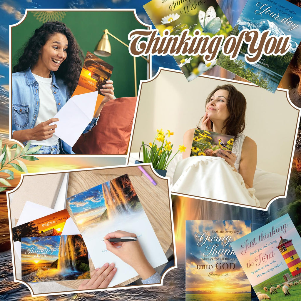 Motiskyy 24 Pack Religious Thinking of You Cards Bulk with Envelopes Jesus Christian Greeting Thinking of You Cards with Scripture Encouragement 4.5 x 6.2 Inch (Classic Style)
