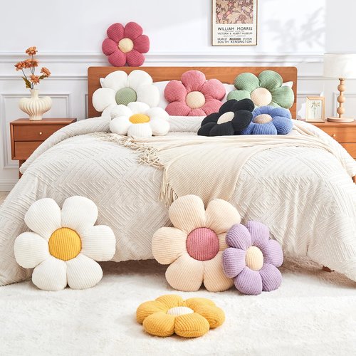 Mepherl Flower Throw Pillow,Sage Green Flower Shaped Pillow Decorative Throw Pillows for Sofa, Couch,Bed,15.7'' Soft Daisy Pillow Floor Seating Cushion for Home Decor