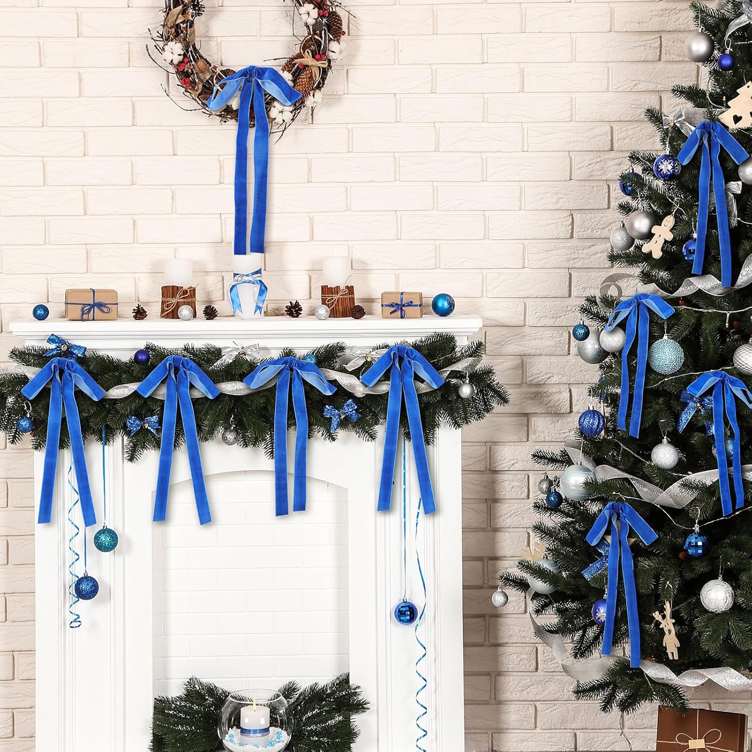 Royal Blue Velvet Bows - 24 Pcs Christmas Tree Ornaments & Valentine's Day Decor | 9 x 13 Inch