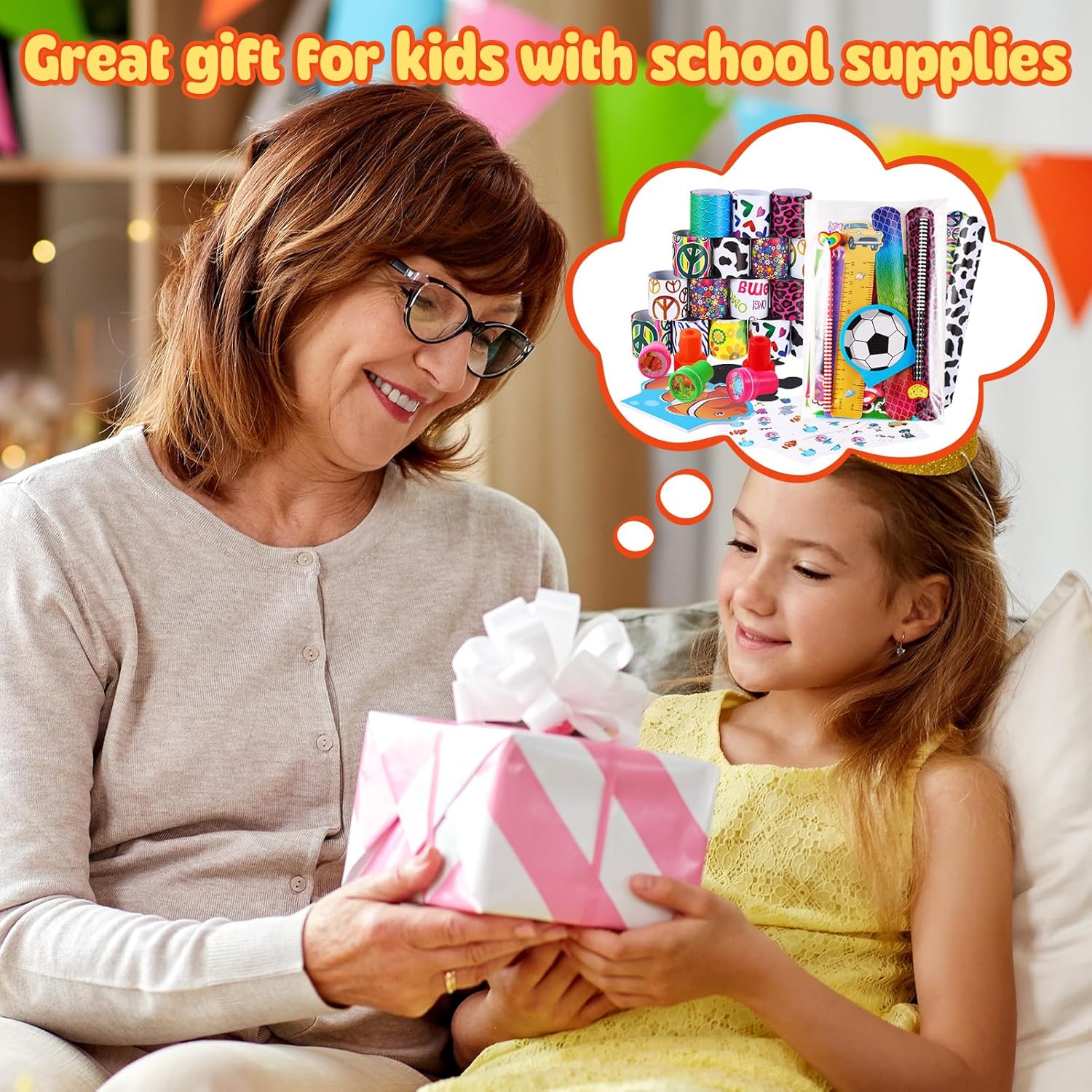 BenLouis Kids' Party Favor Set - 120 Pcs Stampers, Pencils & Stickers for Birthdays | Classroom Rewards