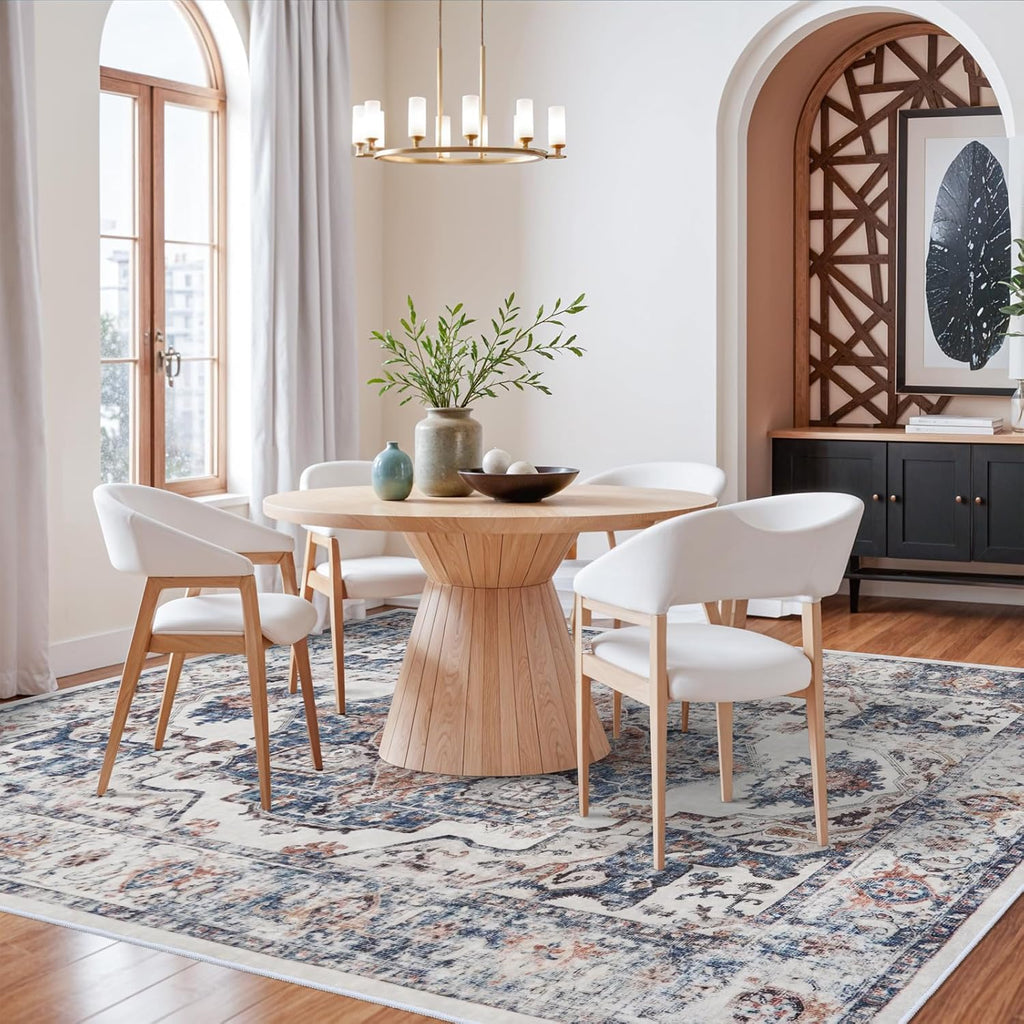Skiennix Washable 8x10 Living Room Rug - Ultra Soft, Water Resistant Distressed Carpet for Home Decor