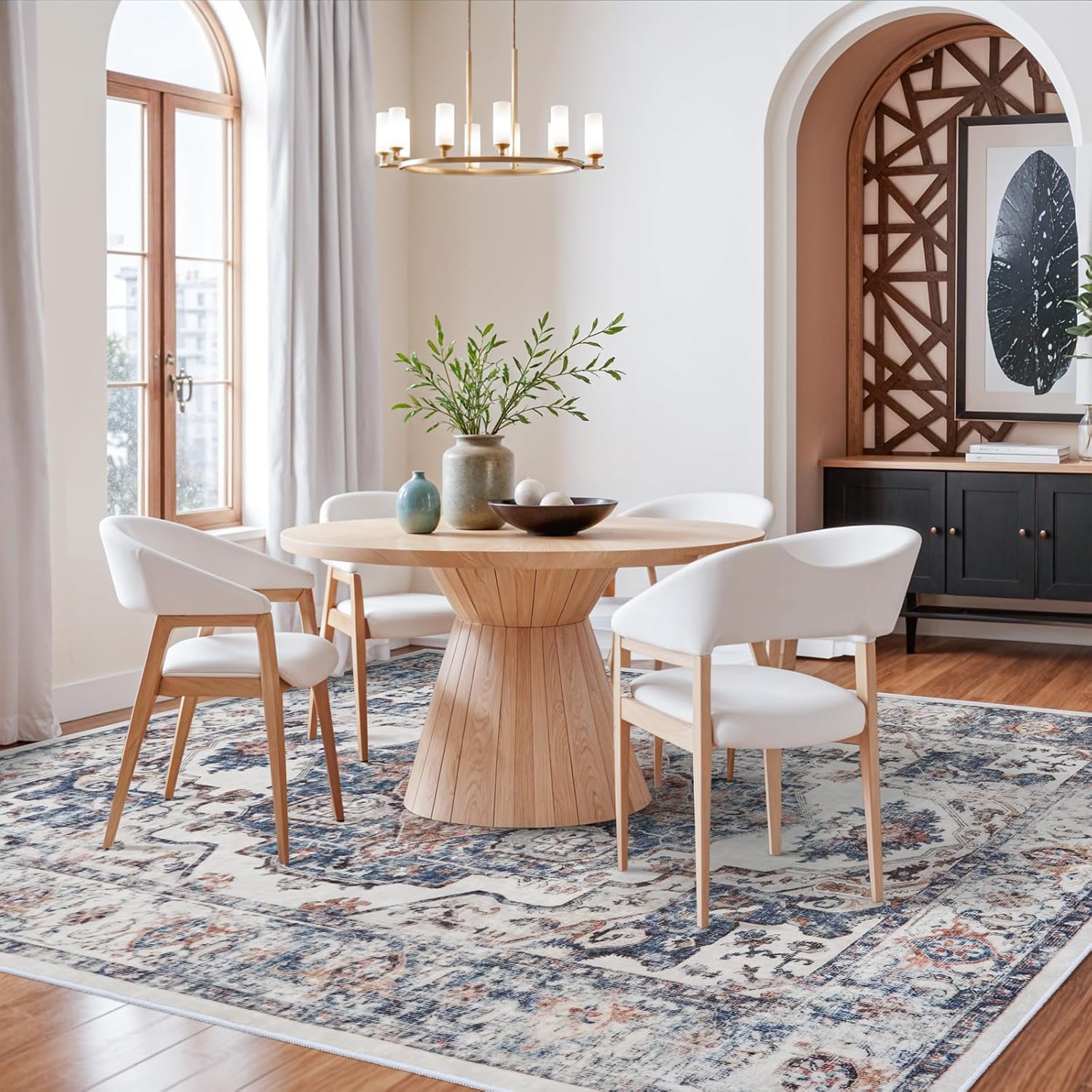 Skiennix Washable 8x10 Living Room Rug - Ultra Soft, Water Resistant Distressed Carpet for Home Decor