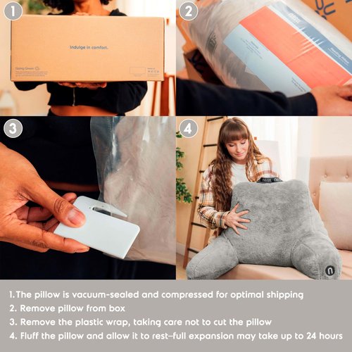 Nestl Fur Reading Pillow with Shredded Memory Foam, Stylish Back Pillow for Bed Sitting Up, Faux Fur Reading Pillows for Sitting in Bed Adult & Kids, Sit Up Back Support Pillow with Arms - Dark Grey