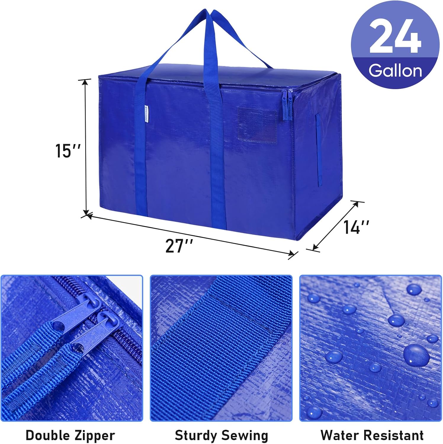 TICONN Extra Large Heavy-Duty Moving Bags - Durable Storage Solution with Zippers & Handles | 8-Pack, Blue
