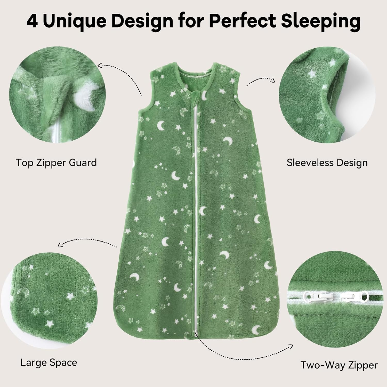 Unnivoll Fleece Baby Sleep Sack - 2.0 Tog Wearable Blanket with 2-Way Zipper | 6-12 Months, Medium Blue Green Planet