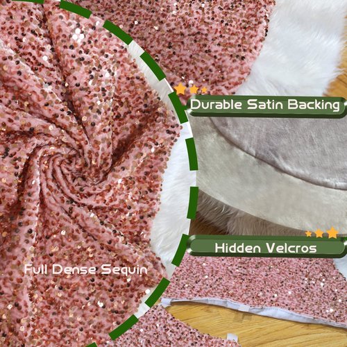 Leapig Christmas Tree Skirt 48 inch Shiny Pink Sequin Sparkly with Faux Fur Plush Tree Mat for 5-7FT Large Xmas Tree Christmas Tree Decorations for Holiday Home Decor Party