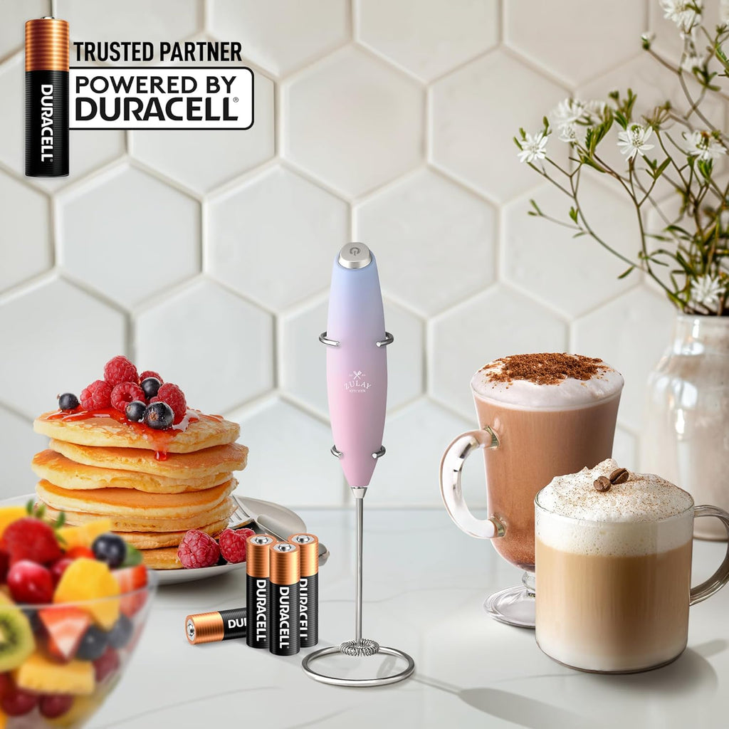 Zulay Kitchen Milk Frother Wand - Ultra Fast Handheld Electric Whisk for Coffee & Lattes - Lavender Blush