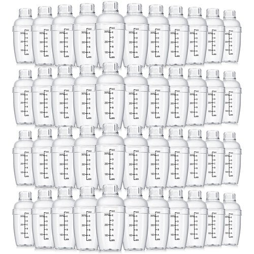 Lallisa 50 Pcs Plastic Cocktail Shaker Set Drink Mixer Clear Shaker Cup with Measurements Scales and Strainer Plastic Mixing Tool for Tea Coffee Bar Bubble Milk Christmas Gift (350 Cc/ 12 oz)