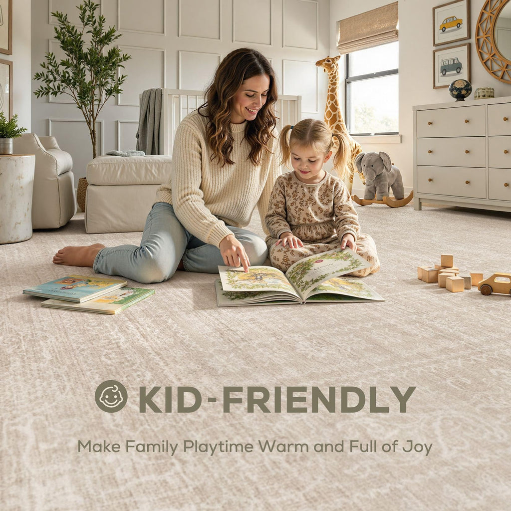 Nakagishi 5x7 Area Rugs Living Room: Washable Large Vintage Beige Rug Neutral Non-Slip Soft Stain Resistant Indoor Carpet for Bedroom Nursery Dining Room Under Table Bed Home House Office Playroom