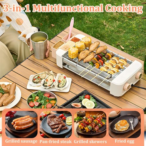 Hot Dog Roller, 3 in 1 Hot Dog Machine 6 Rollers, 3-Speed Control Hotdog Roller Grill, Non-Stick Removable Grilling & BBQ Plates, for Family Gatherings & Outdoor BBQ, Easy to Clean