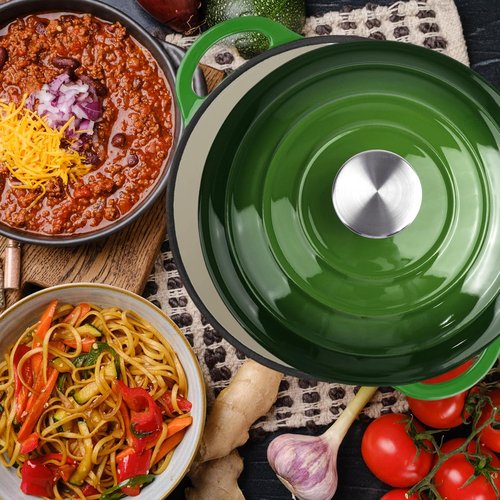 6 Quart Enameled Cast Iron Dutch Oven by [Brand Name] - Versatile Round Pot with Dual Handles - Oven Safe to 500°F (Green)