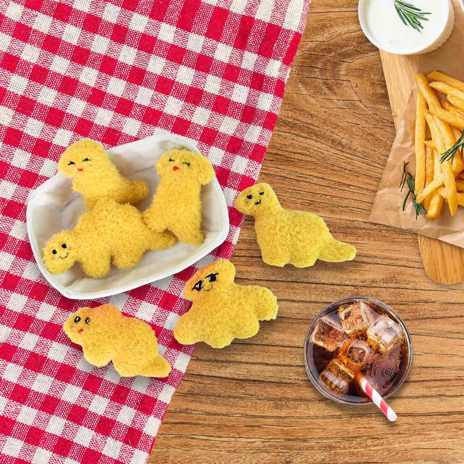 Skiennix Positive Emotional Support Dino Nuggets Plush Toy - 6 Cute Stuffed Nuggets in Soft To-Go Box | Inspirational Gift for Teens & Friends