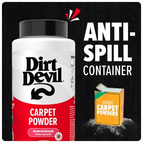 Dirt Devil Carpet Powder, 32 oz, Room Refresher and Odor Eliminator, Spring Meadows Scent, Vacuum Cleaner Safe, For Use on Carpets, Rugs, Upholstery and More, Carpet Freshener Powder for Home Use