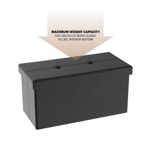 Storage Ottoman - 30-Inch Folding Faux Leather Footrest, Linen Chest, or Bench with Removable Bin for Living Room or Bedroom by Lavish Home (Black)