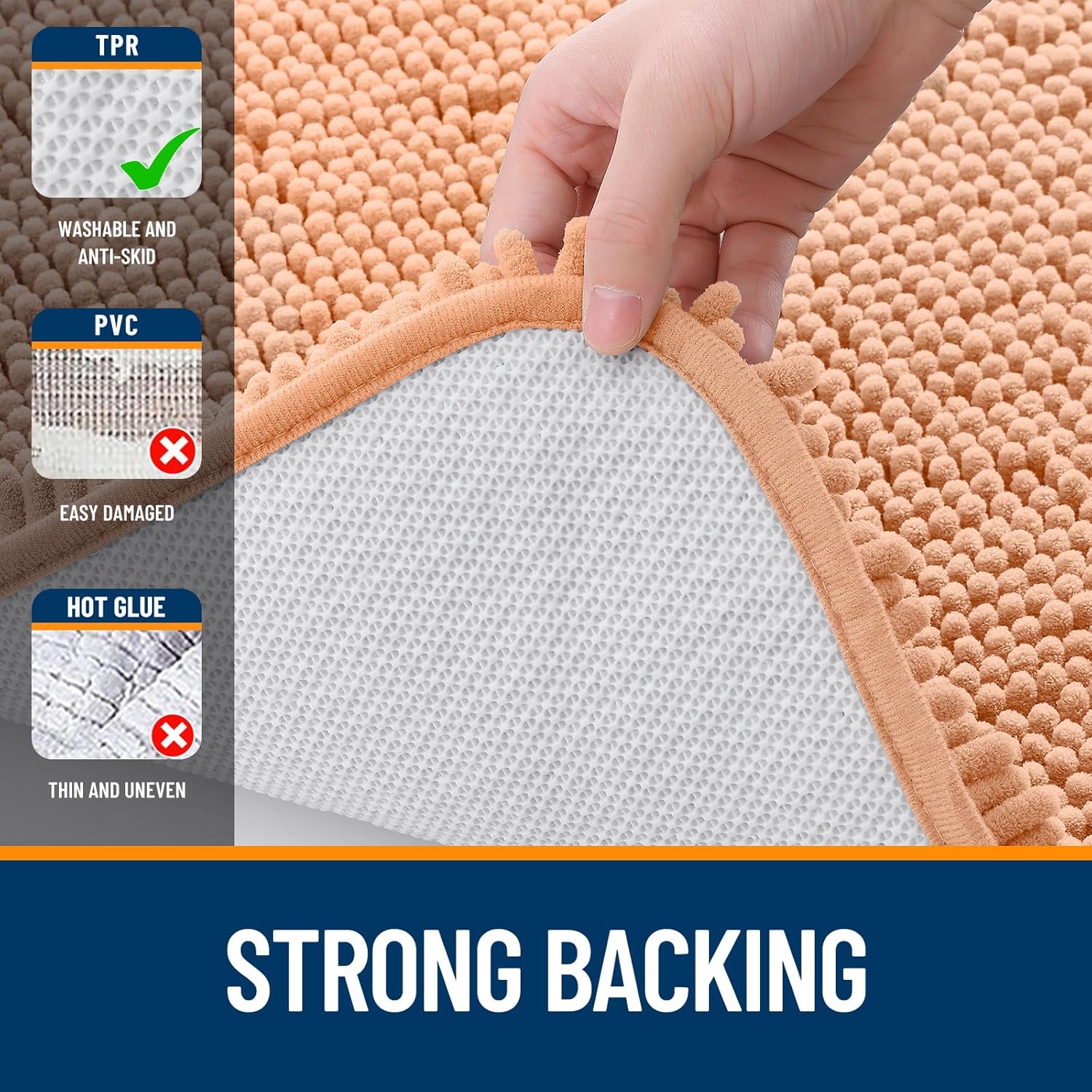 OLANLY Bathroom Runner Rugs - Extra Soft Chenille Bath Mats | Quick Dry, Machine Washable, 44x24, Peach