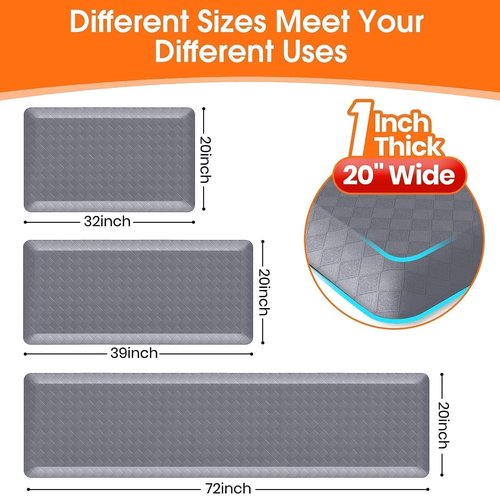 StepRite 1” Thick Kitchen Mats for Floor, Anti Fatigue Kitchen Rugs, Non-Slip,Heavy Duty Water Resistant Kitchen Rug, Standing Desk Mat for Friends, Family, Home, Kitchen, Office (32" x 20", Grey)