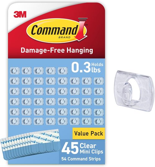 Command Clear Mini Light Clips - Damage-Free String Light Hangers | 45 Clips, 54 Strips for Home Decor