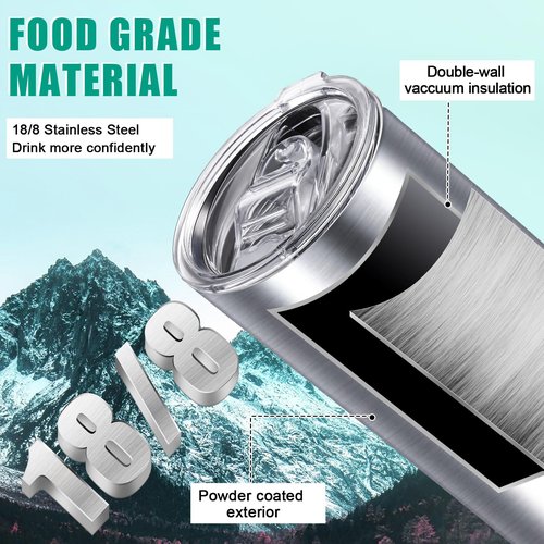 Potchen 16 Pack 20 oz Stainless Steel Skinny Tumbler Water Tumbler Cup Insulated Stainless Steel Cups with Lid Double Layer Travel Coffee Mug Reusable for Hot Cold Drink Home Office Car Use(Silver)