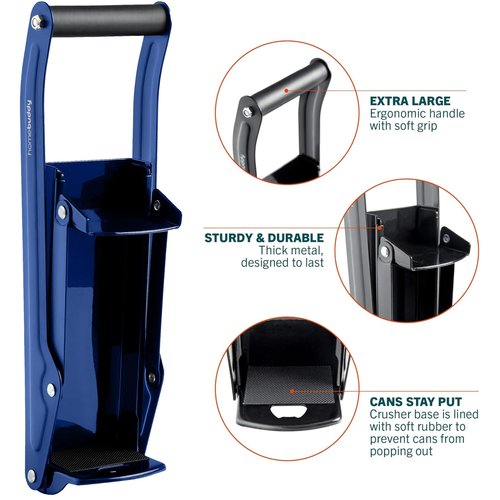 HomeBuddy Can Crusher for Recycling - 12 Oz. and 16 Oz. Can Crusher Wall Mounted for Aluminum - Compact and Easy to Use, Mounting Rivets Included, Man Cave Accessories, Blue