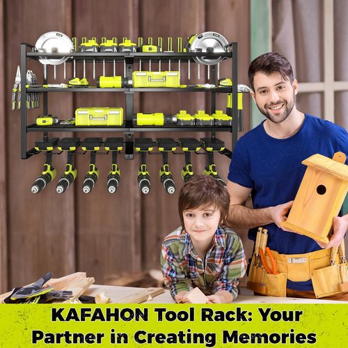 KAFAHOM Power Tool Organizer - Heavy-Duty 8 Drill Wall Mount Storage Rack | 4 Layers with Tool Holders