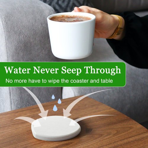 Diatomaceous Earth Coasters Set of 4 for Drinks, Moisture Water Absorbent Stone Coasters for Table Desk at Work, Water Absorbing Instant Drying Diatomite, Modern White