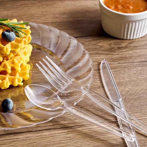 JOLLY CHEF Heavy-Duty Clear Plastic Forks - 300 Count Disposable Utensils for Home & Parties