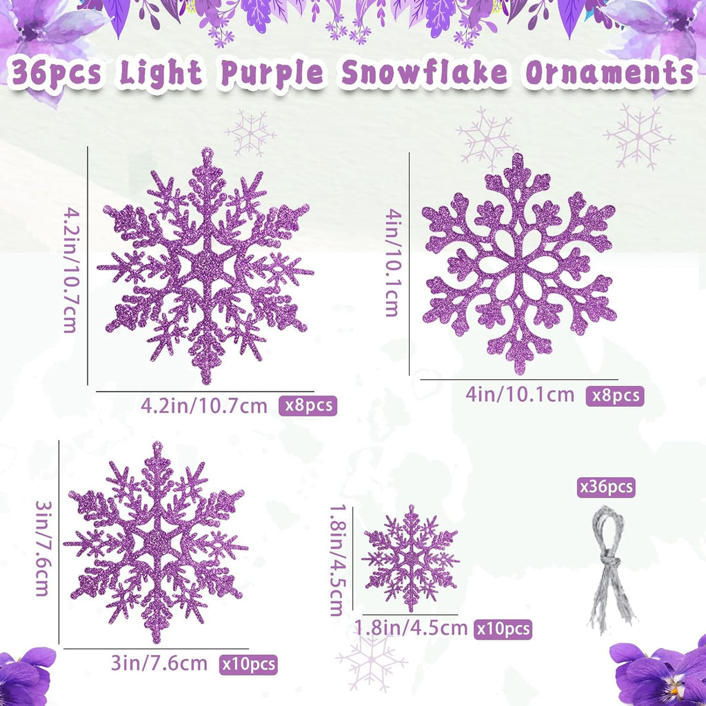 Skiennix 36pcs Christmas Light Purple Snowflake Ornaments - Plastic Hanging Decor for Winter Wonderland