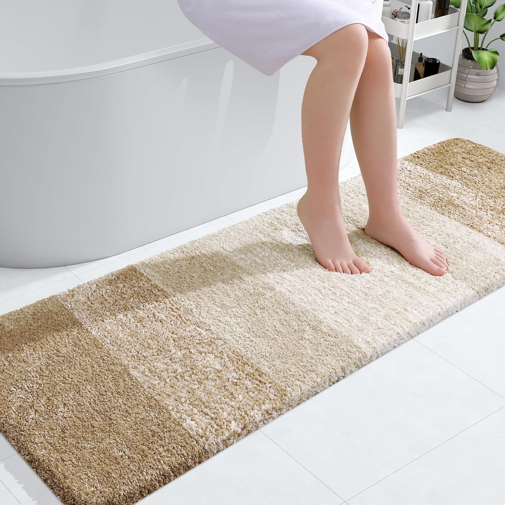 OLANLY Bathroom Runner Rug - Extra Soft Microfiber Mat | Quick Dry, Washable, 59x20 Inches, Tan