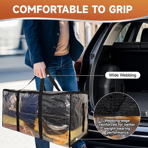 CONGREGATE Extra Large Moving Bags - 97L Heavy Duty Totes with Reinforced Handles & Metal Zippers | 8 Pack, Foldable Storage Boxes