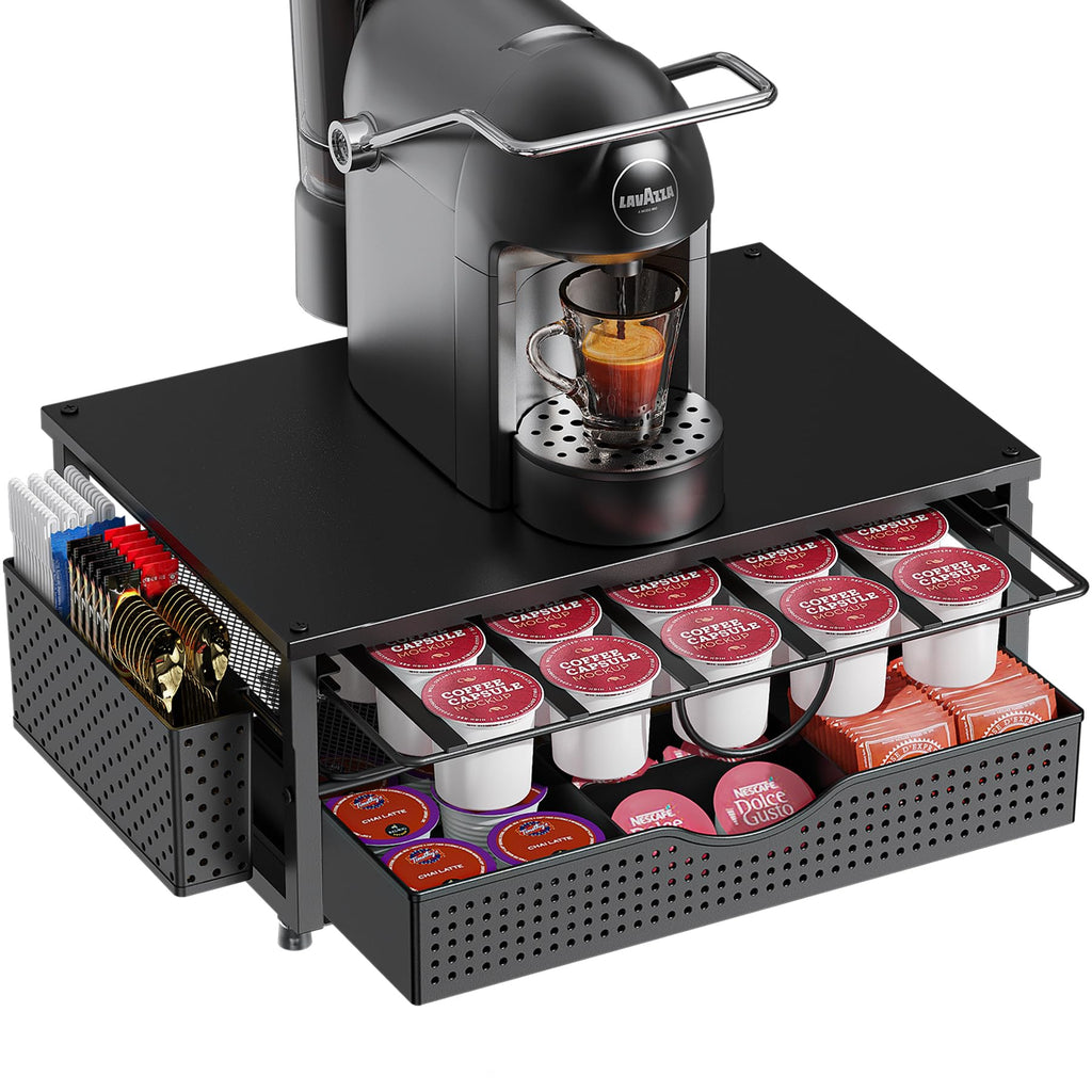 K Cup Holder, Coffee Pod Holder with 2 Tier Sliding Storage Drawer and 1 Hanging Basket for 51 Large or 73 Small Capsule,K Cup Coffee Station Organizer Accessories for Counter,Home,Office,Kitchen