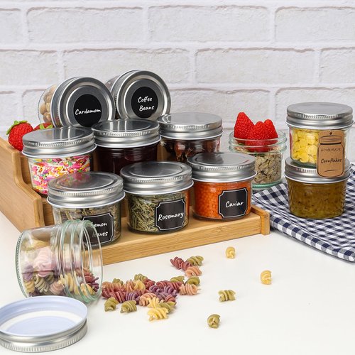 CycleMore 40 Pack 4oz Clear Mason Jars With One Piece Silver Lids, Mini Glass Canisters, Spice Bottles, Canning Jars for Honey, Jam, Jelly