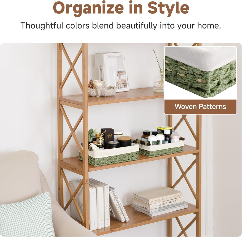StorageWorks Small Wicker Baskets - Organizing with Handles & Liner, Green Paper Rope, 2 Pack