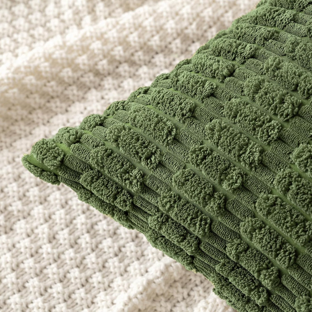 MIULEE Decorative Throw Pillow Covers - Soft Boho Striped Corduroy | Pack of 2, 18x18 Inch, Moss Green for Modern Farmhouse Decor
