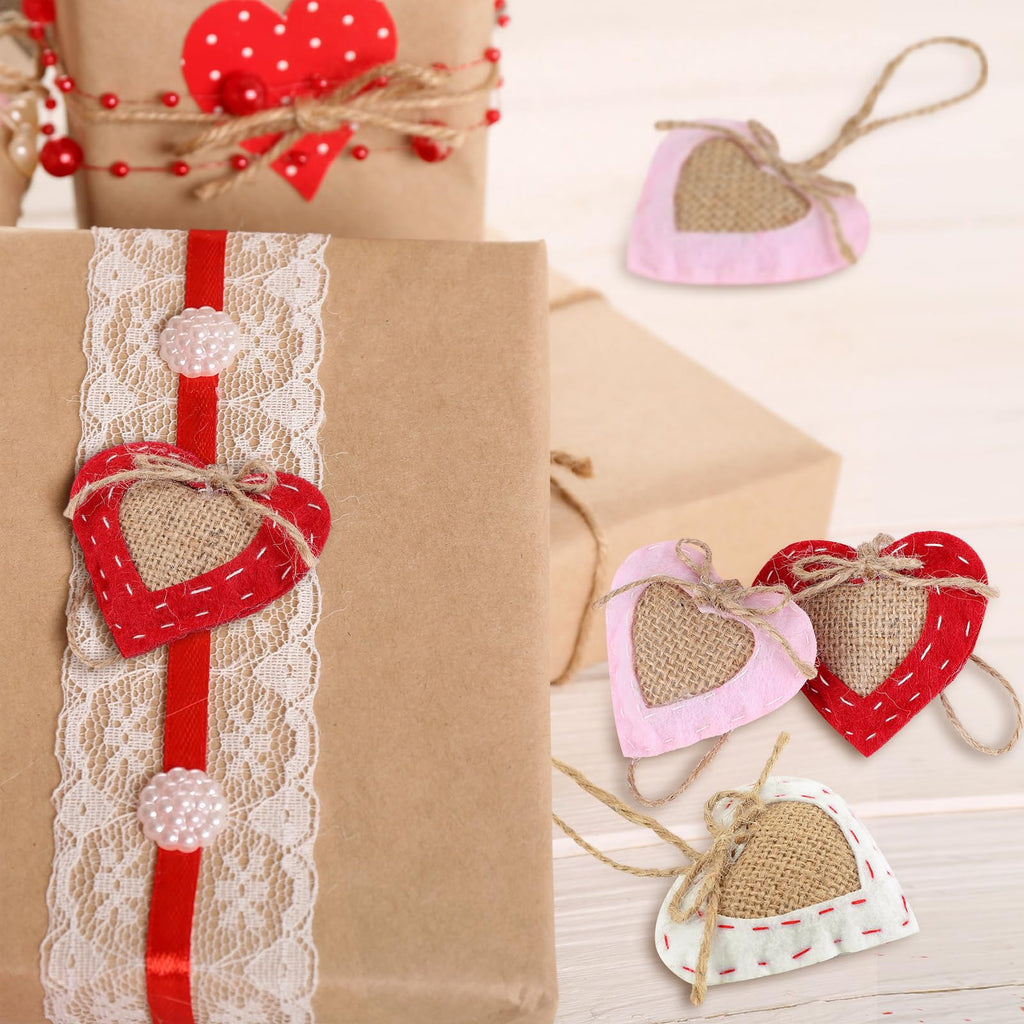 Vercraft 24 Pcs Neutral Valentine's Day Ornaments Felt Heart Ornament White Red Pink Stuffed Heart Bowl Vase Fillers Rustic Farmhouse Barn Style Valentines Day Decor for Tree Home Table Party Decor