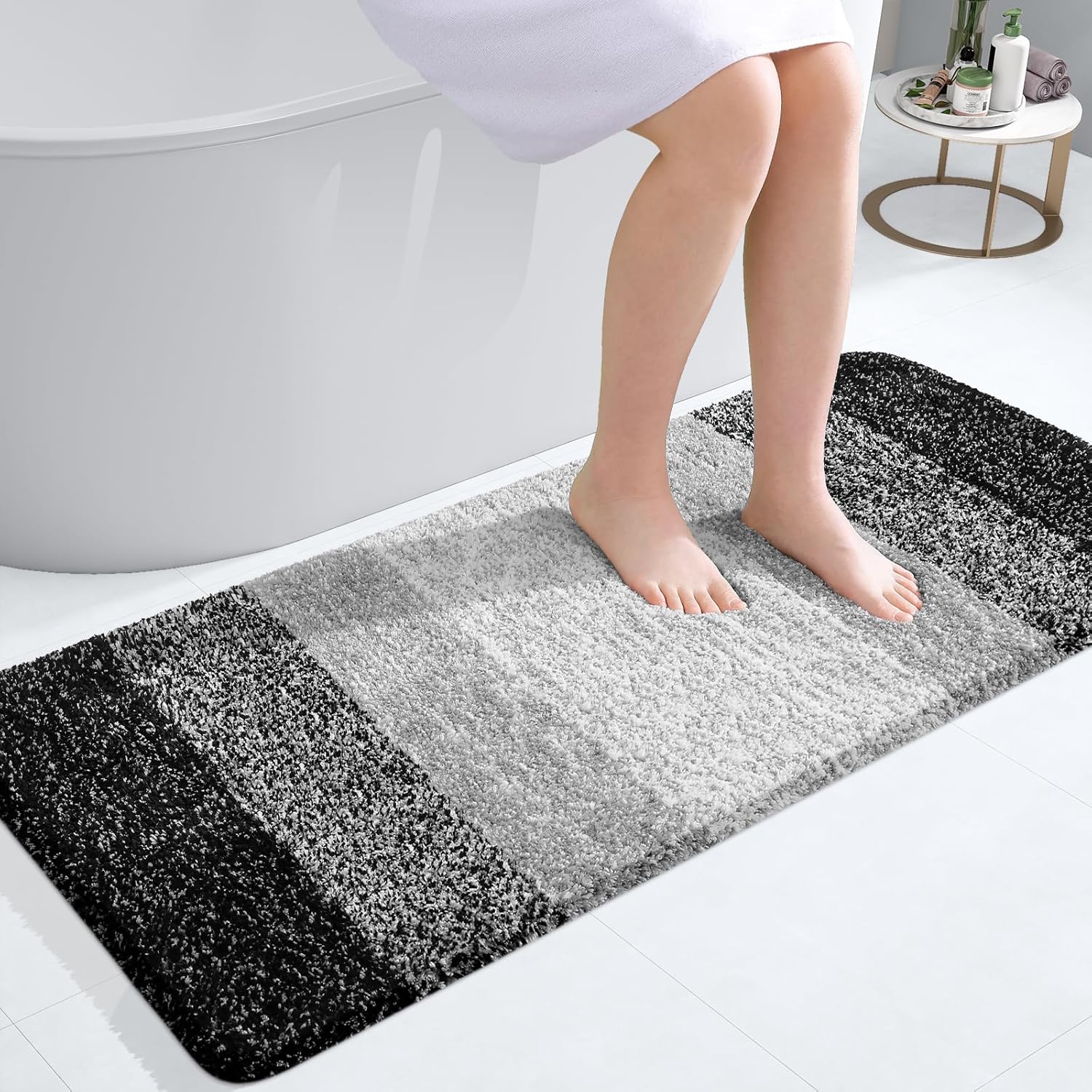 OLANLY Bathroom Runner Rug - Extra Soft Microfiber Mat with Rubber Backing | 47x20 Inches, Quick Dry, Black