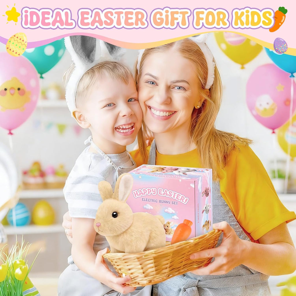 Skiennix Realistic Bunny Toy - Interactive Hopping Rabbit Set with Sounds & Headband | Brown