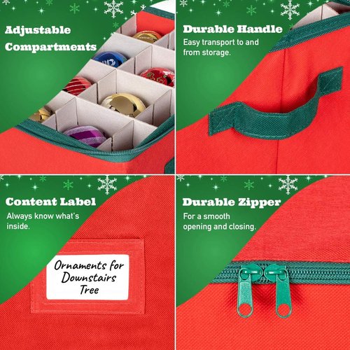 HOLDN’ STORAGE Christmas Ornament Storage Box - Adjustable Compartment for 64 Ornaments | Red 3” x 3”