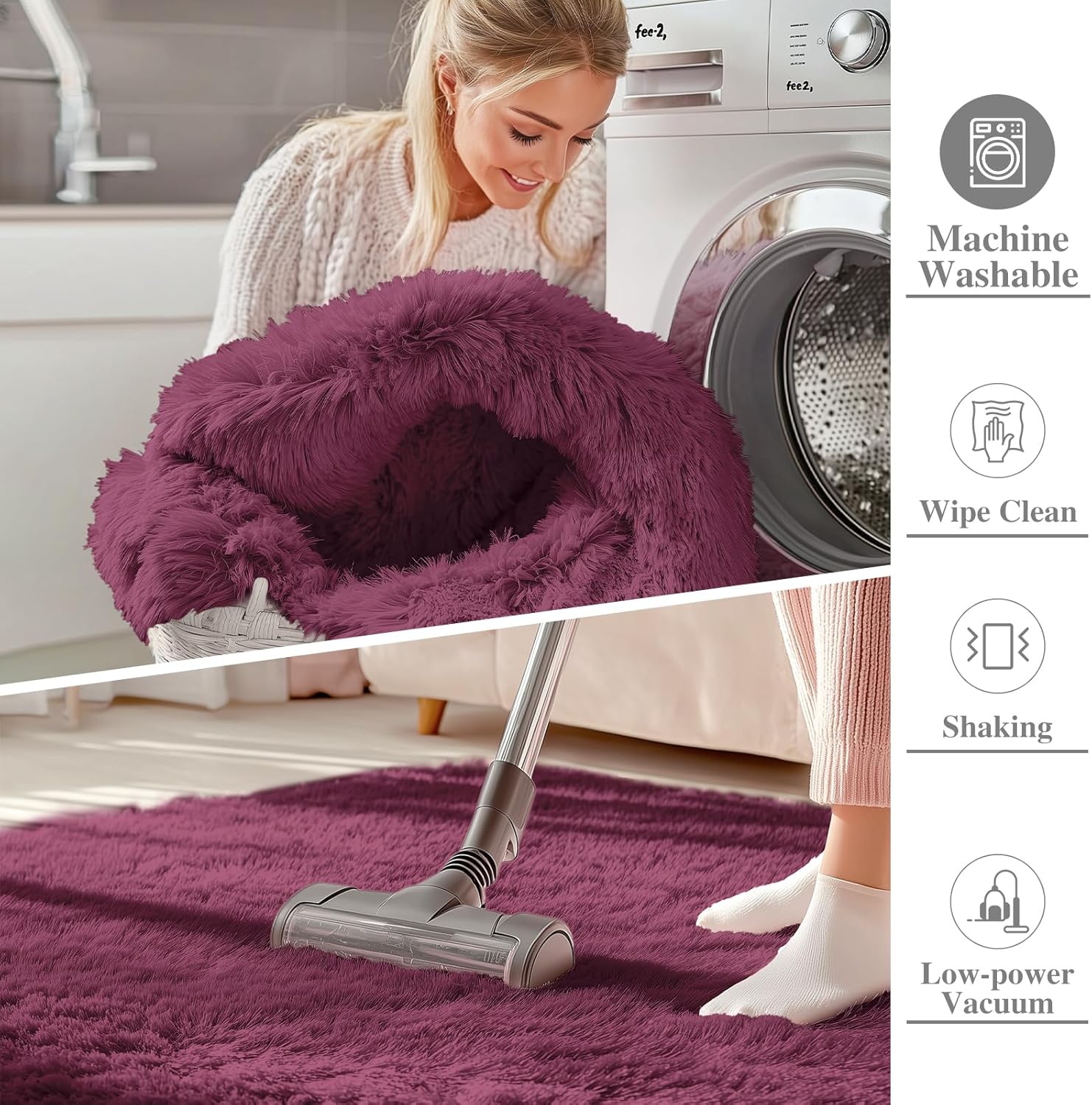 OLANLY Runner Rugs - Soft Fluffy Machine Washable 2x5 for Hallway, Bedroom & Living Room | Burgundy