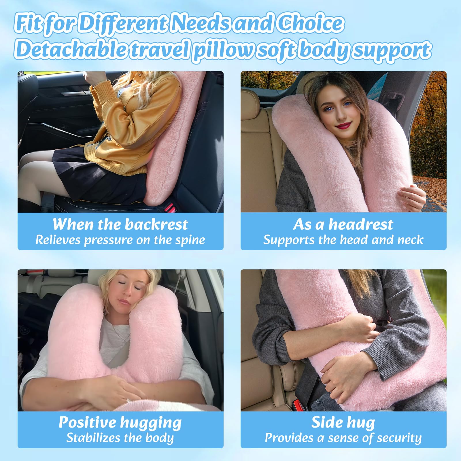 Swemos Travel Pillow, Car Pillow for Kids & Adults - Ergonomic Travel Pillows Sleeping Aid for Neck & Body Support, Car Travel Essentials Pillow on Road Trips-Gray