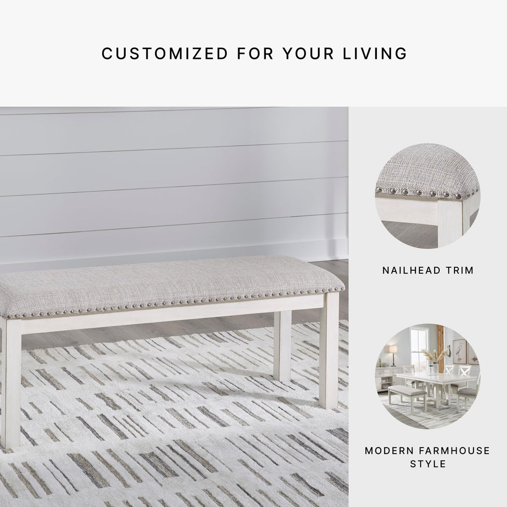 Signature Design by Ashley Robbinsdale Large Upholstered 48" W Dining Bench, Light Gray & White