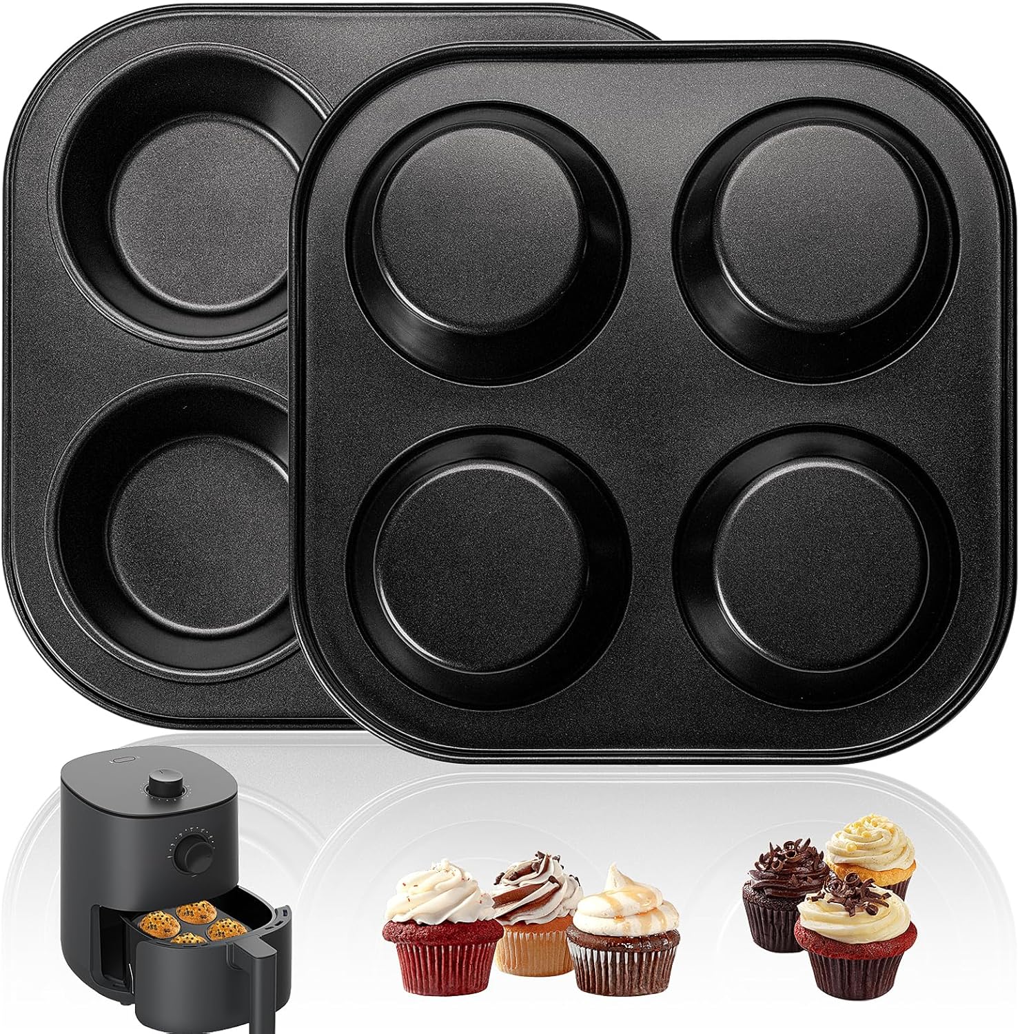 Yomvzake Air Fryer Muffin Pan - Nonstick 2-Pack Cupcake Molds for Toaster Oven & Small Ovens