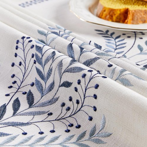 Aiimart Linen Style Embroidered Tablecloth, Waterproof and Wrinkle-Resistant Table Cloth Rectangle Tables, Farmhouse Floral Rectangle Table Cover for Dining Room and Outdoor Parties(Blue, 55"x71")