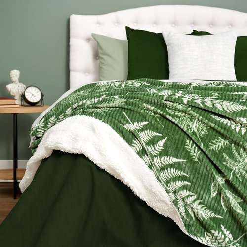 Northwest Ashford Home Cozy Silk Touch Ribbed Throw Blanket with Sherpa Lynwood Botanical 50 x 60 inches
