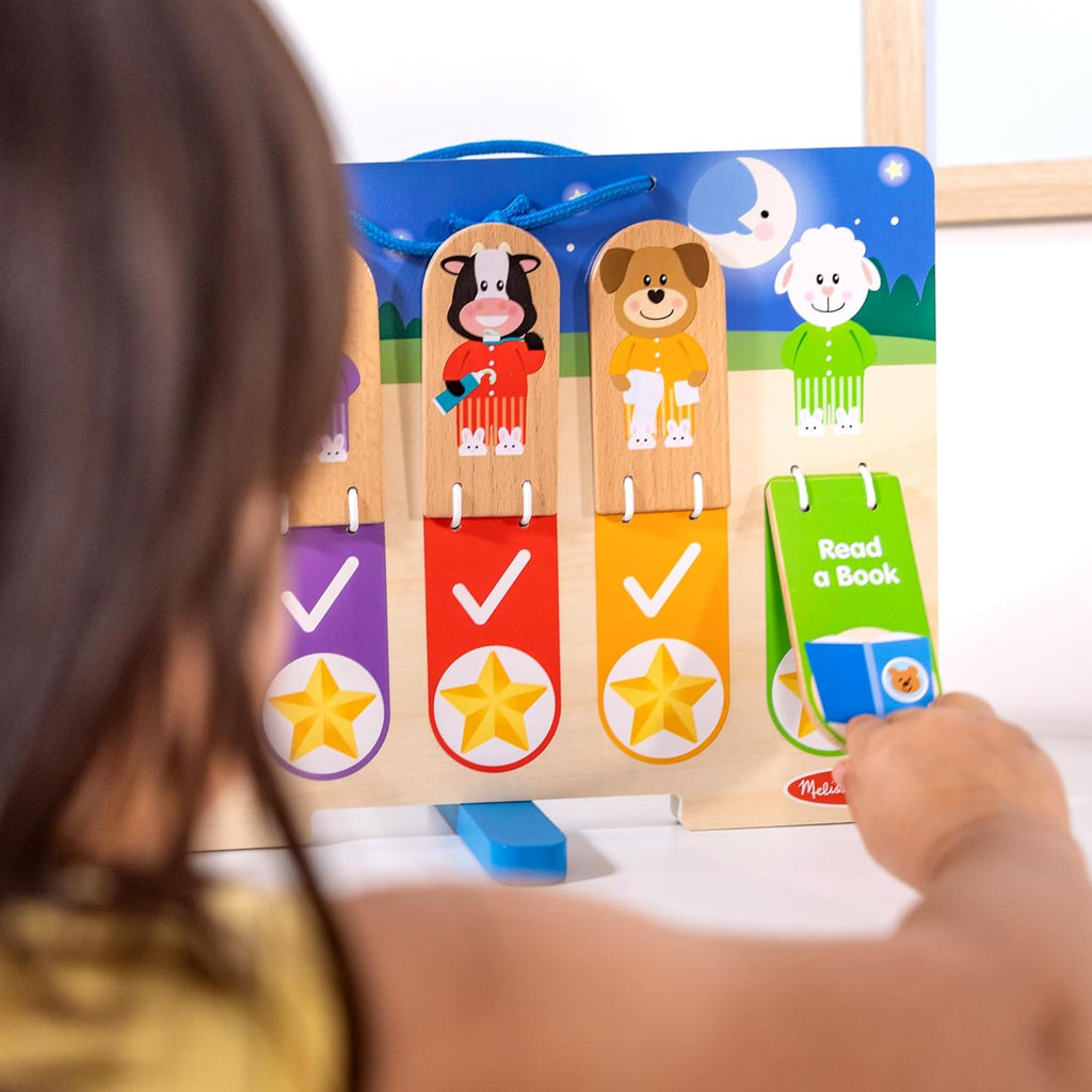 Melissa & Doug My Daily Routines Chart - Wooden Habit Tracker with Multi-Lingual Stickers | Screen-Free Preschool Toy for Ages 3+