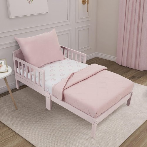 Evolur I Heart You 3 Piece Toddler Bedding Set, Super Soft and Breathable Toddler Bedding, Machine Washable, Includes Fitted Sheet, Comforter and Pillow Case