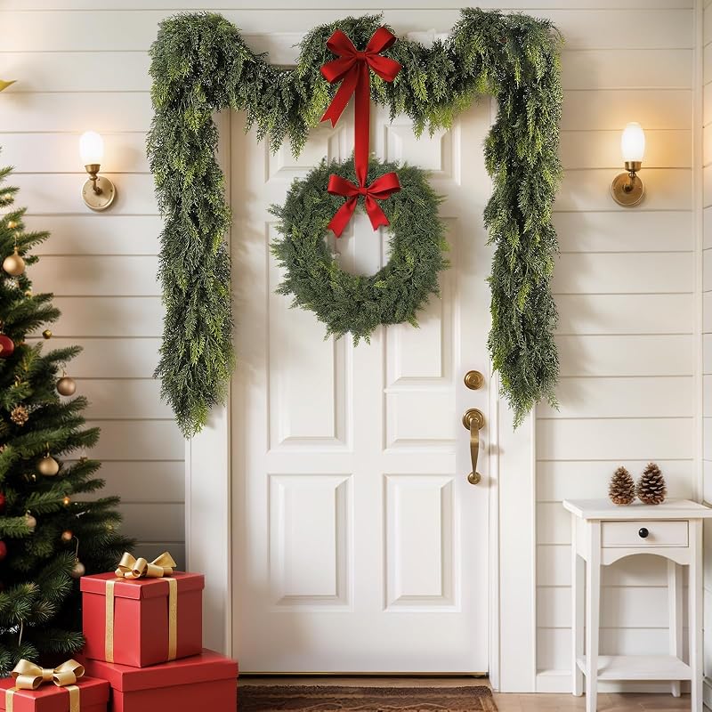 2 x 9FT Cedar Garland – Real-Touch Greenery for Mantle Decor (Variation of THIS listing: 2+9FT)