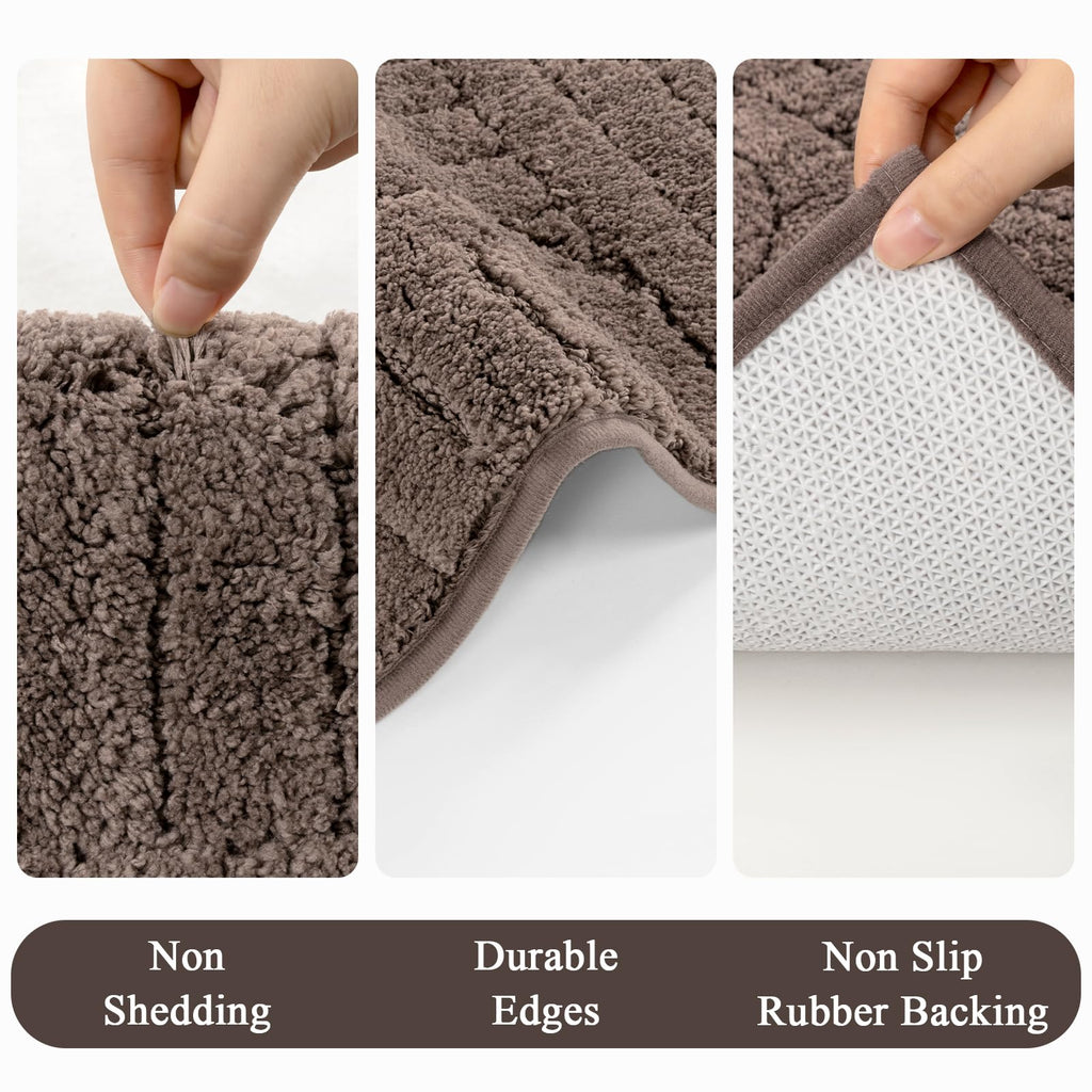 Vaukki Bathroom Rugs Sets 3 Piece, Brown Washable Non Slip Soft Bath Mats for Shower and Tub, Plush Absorbent Microfiber Toilet Rug U Shaped, 32x20+26x18+24x20 Inch