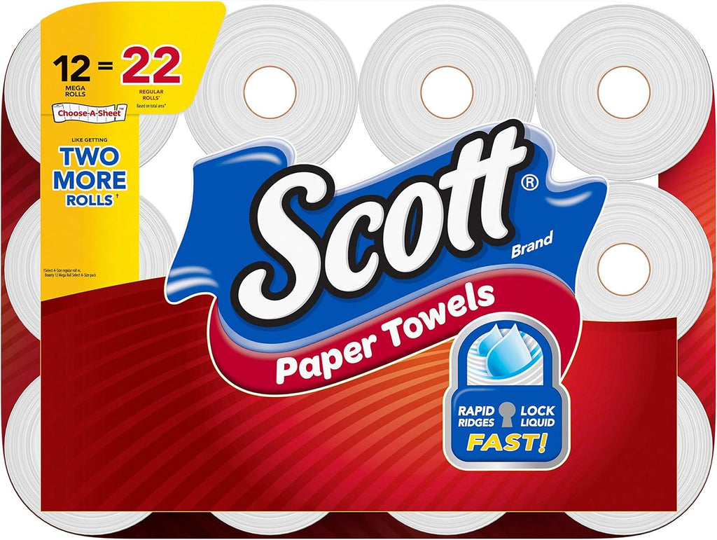 Scott Paper Towels - Choose-A-Sheet Mega Rolls | 12 Rolls = 22 Regular Rolls (102 Sheets Each)