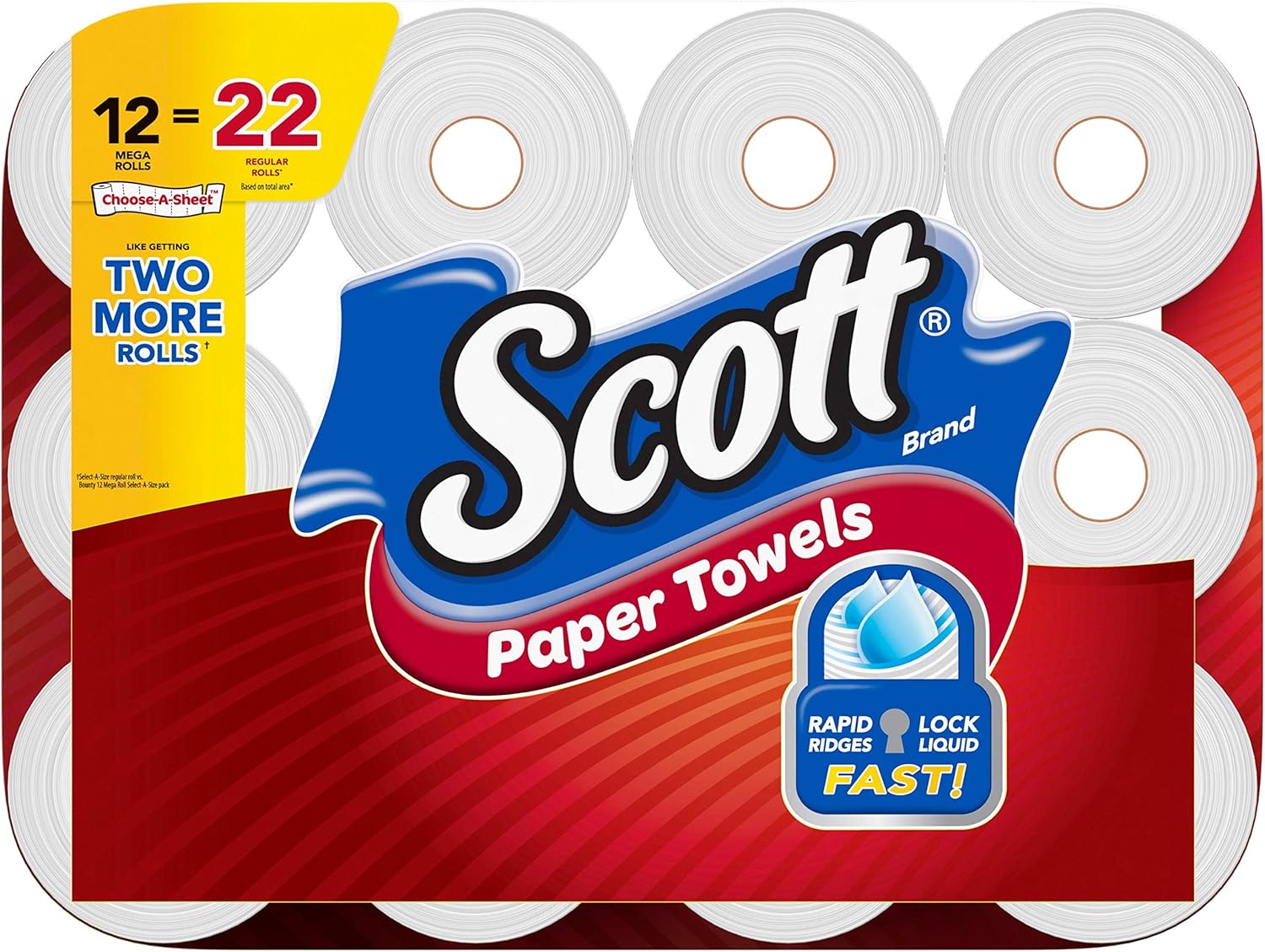 Scott Paper Towels - Choose-A-Sheet Mega Rolls | 12 Rolls = 22 Regular Rolls (102 Sheets Each)